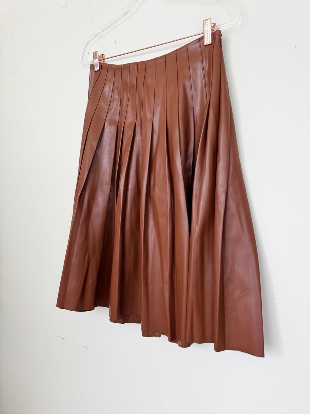 A-Line Faux Leather Midi Skirt - Brown - Picture 9 of 14